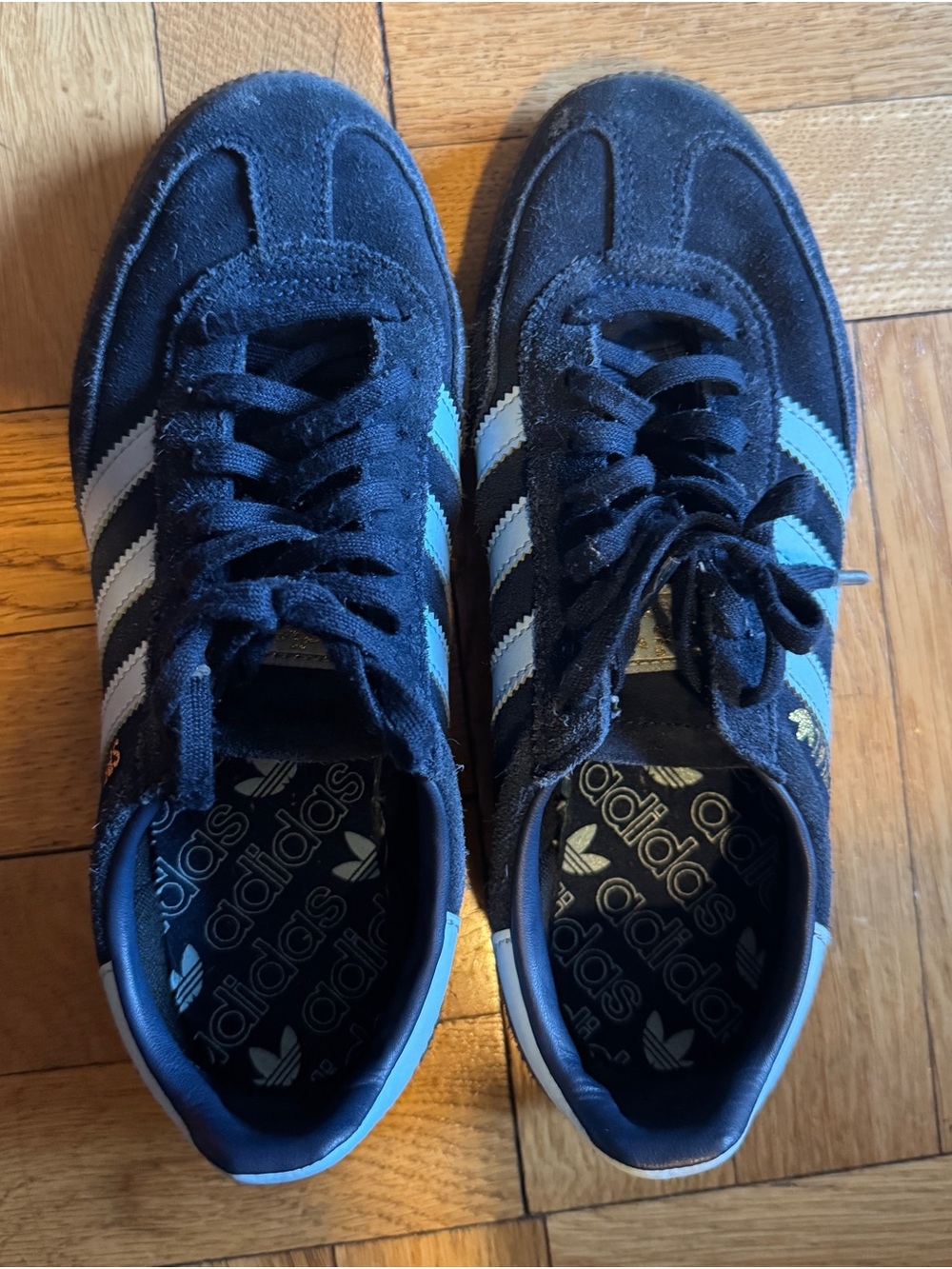 adidas Navy Suede Sneakers with Light Blue Stripes